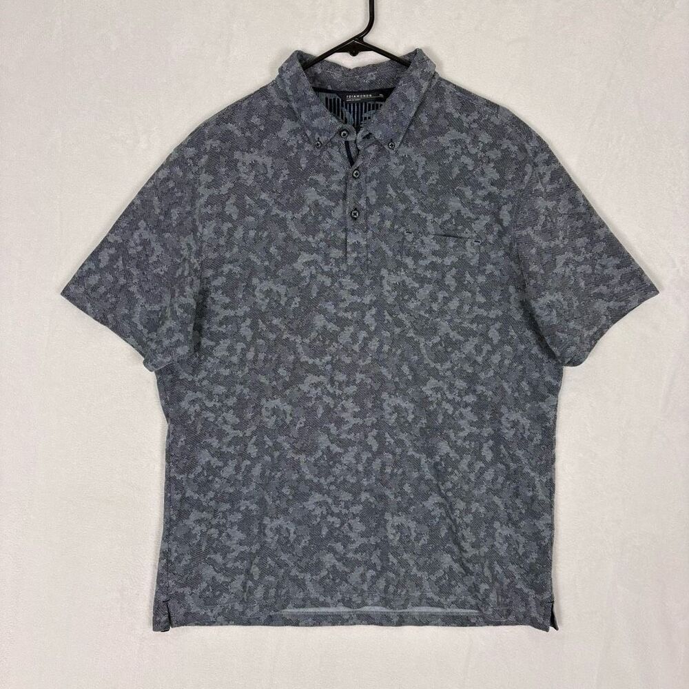 7 DiamondsβGreyβ Camo Jacquard Knit Collared Short Sleeve Polo Top Men's XL